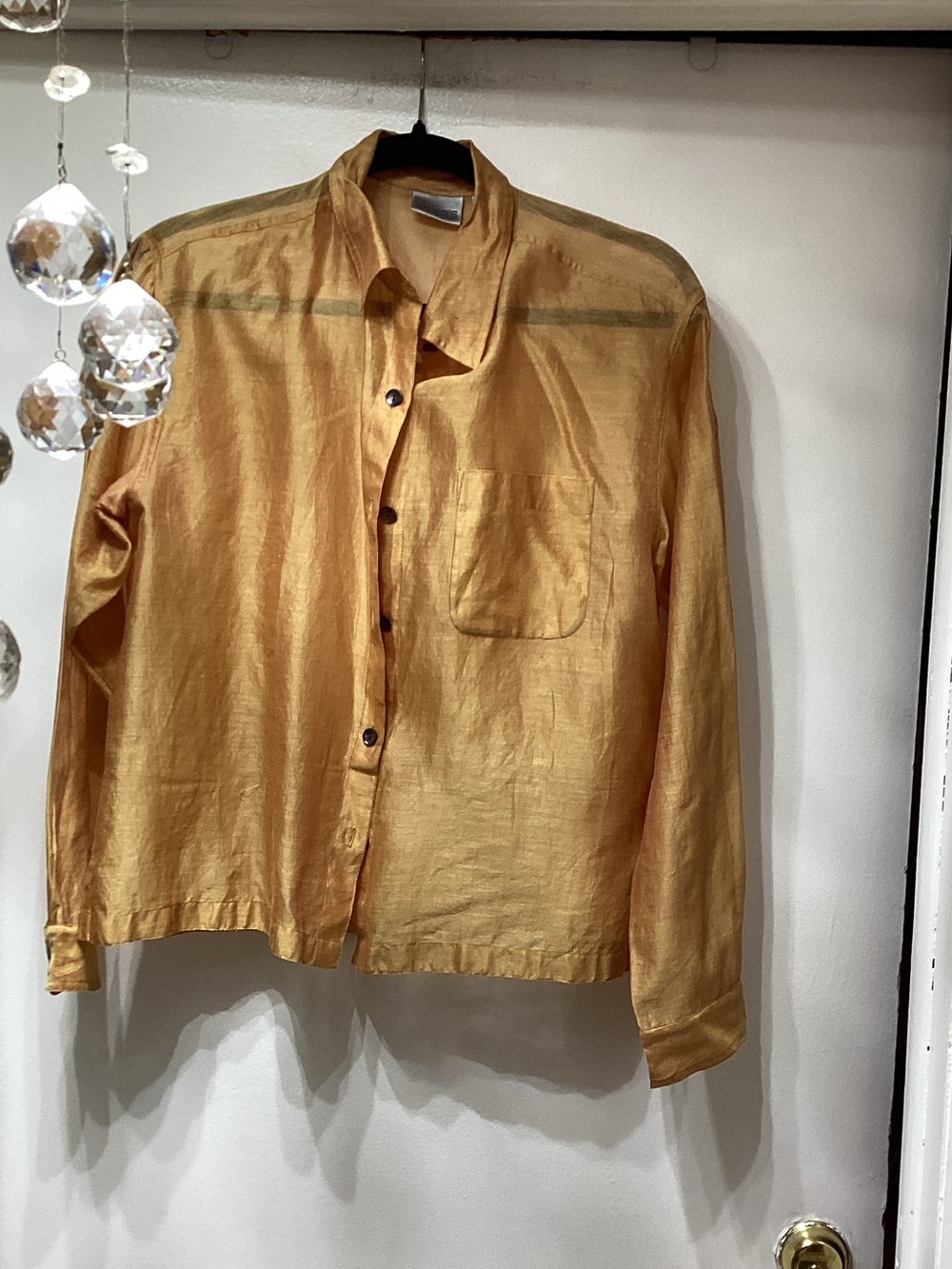 Chico's Metallic Gold Linen-Blend Button Front Blouse